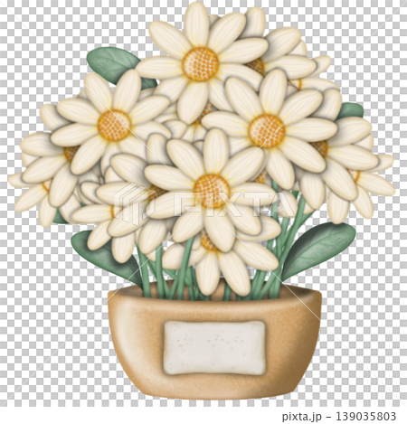 Daisy cute hand drawn, Flower watercolor spring floral bouquet Decorative with ribbon set. Hand drawn pastel flower, leaf, Cute nature element design. for decoration card.	 139035803