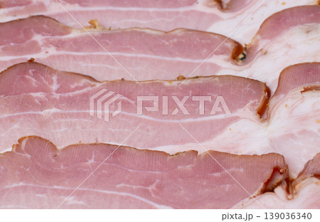 smoked pork loin bacon pork meat tasty snack fresh gourmet food background smoked pork loin bacon pork meat tasty snack fresh gourmet food background 139036340