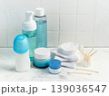 Skincare products and hygiene items for daily wellness routine 139036547