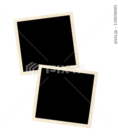 Two retro photo frame. Pictures album grid for scrapbooking. Vintage style mood board layout. Nostalgic scrapbooking style. Mock up template. Copy space for text. Isolated on white background 139036685