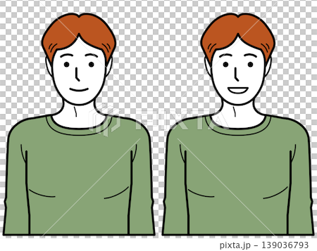 正面向き。腕をおろしたTシャツの若い男性。その2 139036793