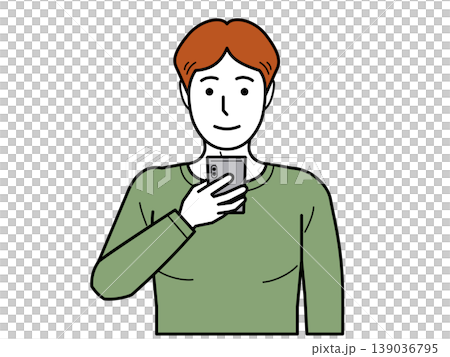 Facing forward. A young man in a T-shirt looking at his smartphone. Part 2 Facing forward. A young man in a T-shirt looking at his smartphone. Part 2 139036795