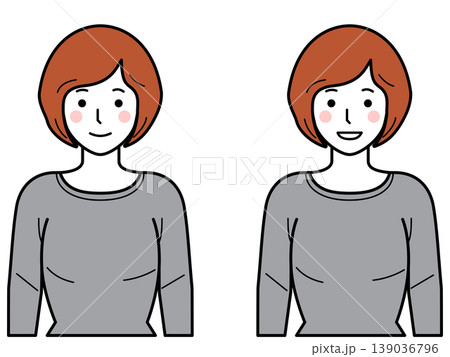 正面向き。腕をおろしたカットソーの若い女性。その2 正面向き。腕をおろしたカットソーの若い女性。その2 139036796
