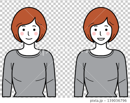 正面向き。腕をおろしたカットソーの若い女性。その2 正面向き。腕をおろしたカットソーの若い女性。その2 139036796