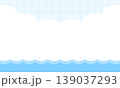 夏の海と入道雲のシンプル背景・水色の波とドットの空のイラスト素材 139037293