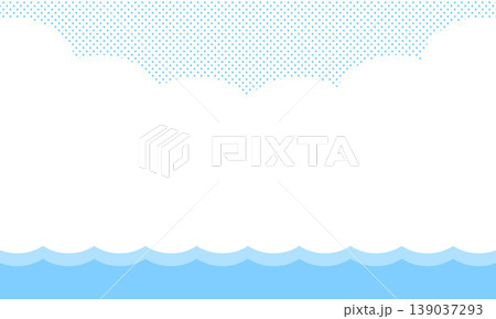 夏の海と入道雲のシンプル背景・水色の波とドットの空のイラスト素材 139037293