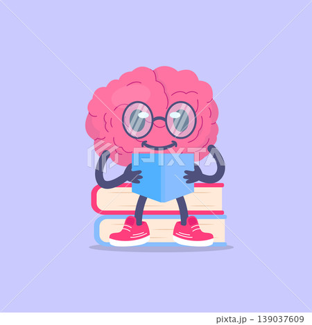 Cute Brain Character Reading Book Illustration Cute Brain Character Reading Book Illustration 139037609