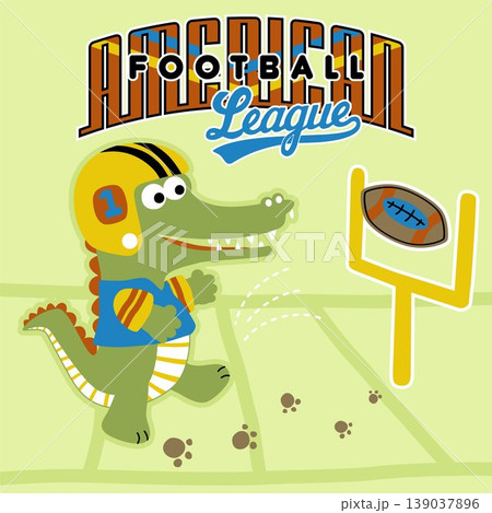Funny crocodile playing American football , vector cartoon illustration Funny crocodile playing American football , vector cartoon illustration 139037896