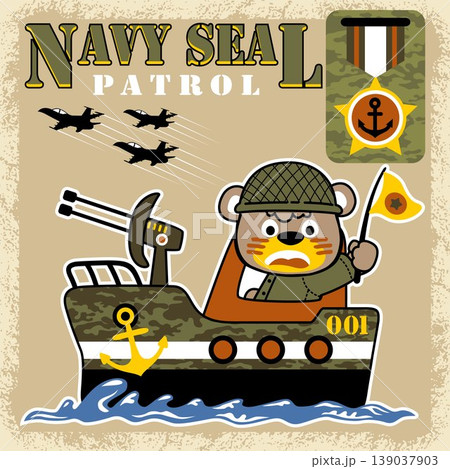 Funny bear on warship, military element, vector cartoon illustration Funny bear on warship, military element, vector cartoon illustration 139037903
