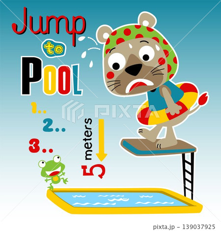 Vector cartoon of funny cat with frog in swimming pool Vector cartoon of funny cat with frog in swimming pool 139037925
