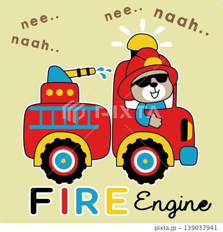 Vector illustration of cartoon bear on firetruck 139037941