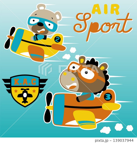 bear and horse in race of plane, vector cartoon illustration bear and horse in race of plane, vector cartoon illustration 139037944