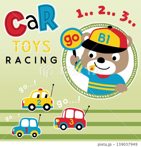 car toy racing with cute bear, vector cartoon illustration car toy racing with cute bear, vector cartoon illustration 139037949