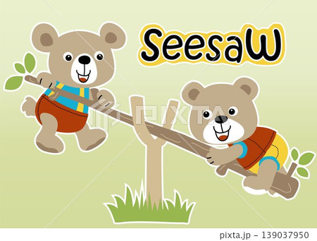 two bear playing seesaw, vector cartoon illustration 139037950