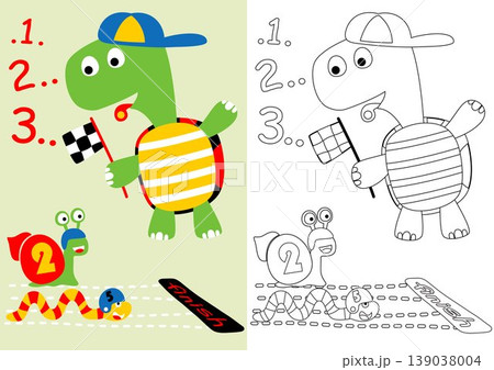 vector cartoon of animals run competition, coloring book or page 139038004