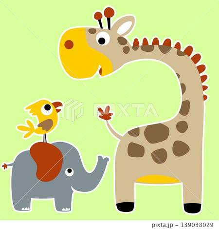 vector cartoon of giraffe, elephant and bird 139038029
