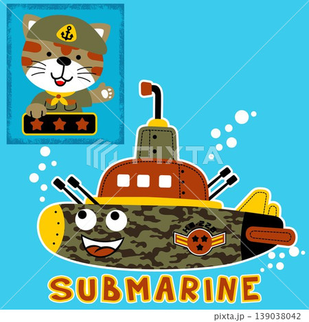 vector cartoon of military submarine with cute tiger in soldier costume 139038042