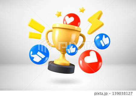 Golden cup with social media icons. 3d vector illustration Golden cup with social media icons. 3d vector illustration 139038127