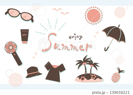 レトロ可愛い夏のライフスタイル小物イラスト素材セット 139038221