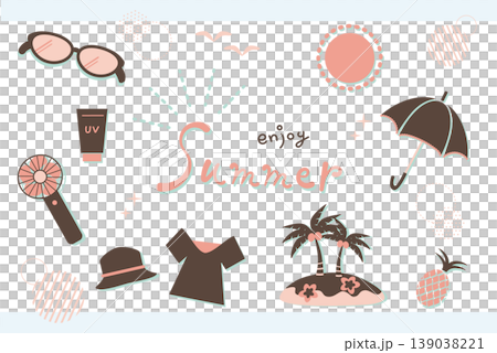 レトロ可愛い夏のライフスタイル小物イラスト素材セット 139038221