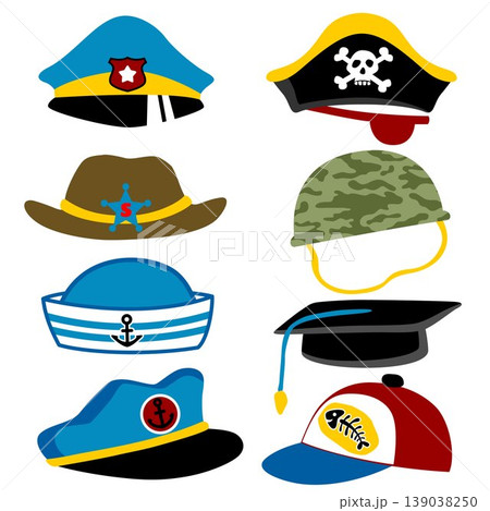 Set of different profession cap, vector cartoon illustration 139038250