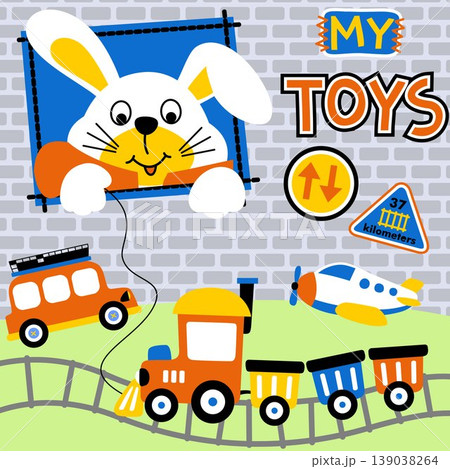 Cute rabbit with it toys, vector cartoon illustration Cute rabbit with it toys, vector cartoon illustration 139038264