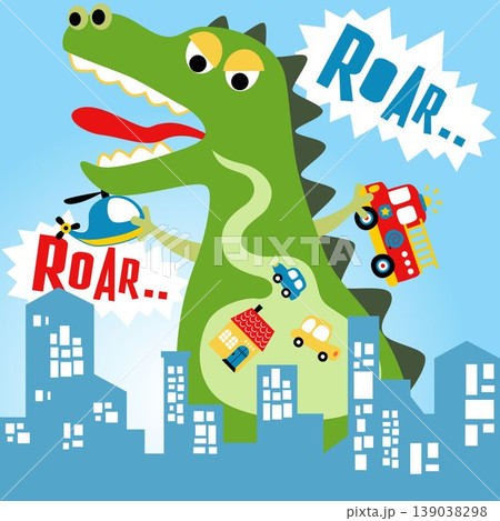 Giant monster attack city, vector cartoon illustration 139038298