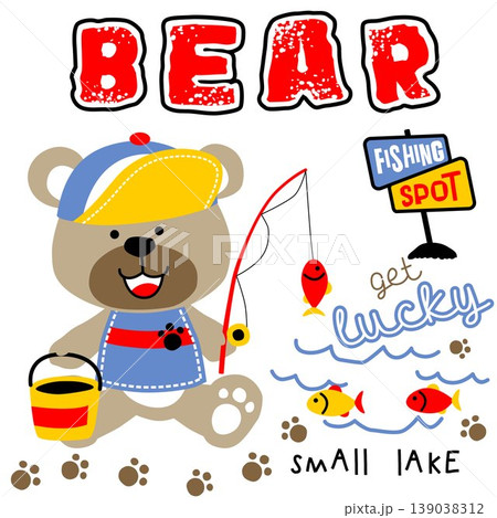 Teddy bear fishing, vector cartoon illustration 139038312