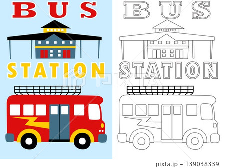 bus station cartoon, vector cartoon for coloring page or book bus station cartoon, vector cartoon for coloring page or book 139038339