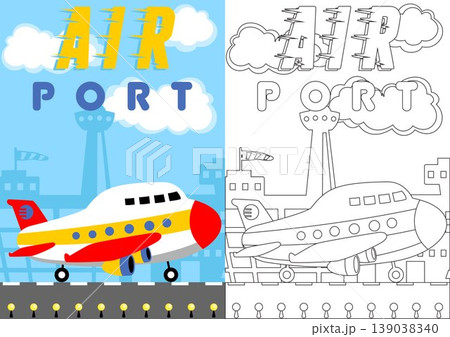 vector cartoon of plane in airport, coloring page or book vector cartoon of plane in airport, coloring page or book 139038340