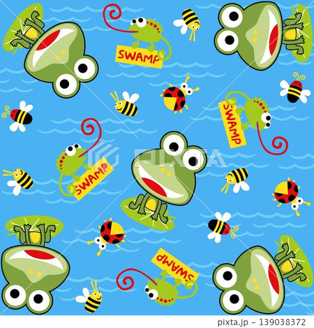 Vector pattern of frog and chameleon with bugs, cartoon illustration Vector pattern of frog and chameleon with bugs, cartoon illustration 139038372