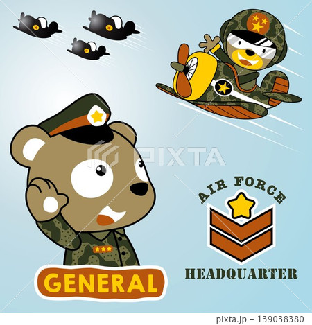 Air force squadron with cute bear in military costume. Kids t shirt design, vector cartoon illustration Air force squadron with cute bear in military costume. Kids t shirt design, vector cartoon illustration 139038380