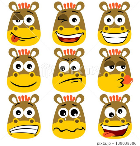 Set of funny donkey facial expressions, vector cartoon illustration 139038386