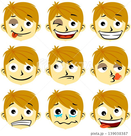 Set of boy facial expressions, vector cartoon illustration Set of boy facial expressions, vector cartoon illustration 139038387