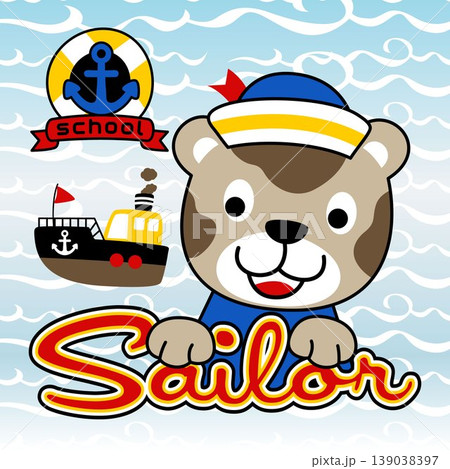 Funny cat in sailor costume, sailing elements , vector cartoon illustration Funny cat in sailor costume, sailing elements , vector cartoon illustration 139038397