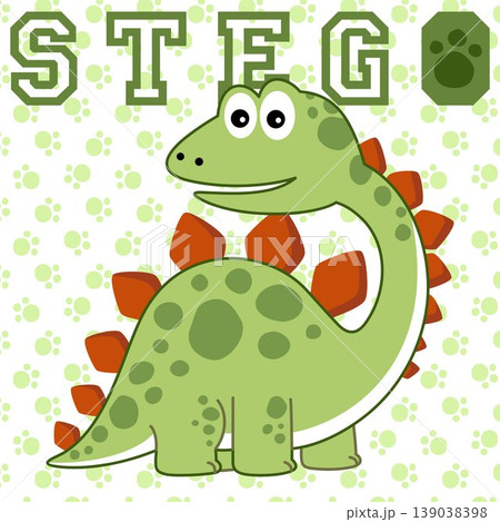 Funny stegosaurus on animals trail background, vector cartoon illustration 139038398