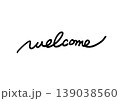 ウェルカムの手書き筆記体文字素材 白背景のシンプルロゴ 139038560
