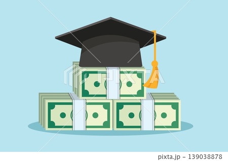 Graduation cap with money and coins for education investment Graduation cap with money and coins for education investment 139038878