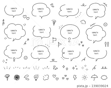 手書き風のシンプルな吹き出しのベクターイラストセット。ふきだし、フレーム、おしゃれ、落書き 139039024