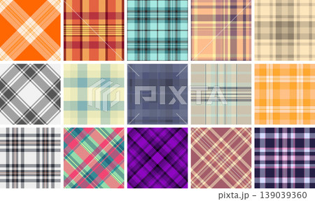 Plaid pack perfect for handkerchiefs. Versatile tartan patterns enhance small accessories. Vector paths ensure precise prints. Plaid pack perfect for handkerchiefs. Versatile tartan patterns enhance small accessories. Vector paths ensure precise prints. 139039360