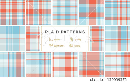 Seasonal plaid pattern pack prepared for printable products. Suitable for planners, menus, and downloads. Seamless vectors maintain alignment. 139039373