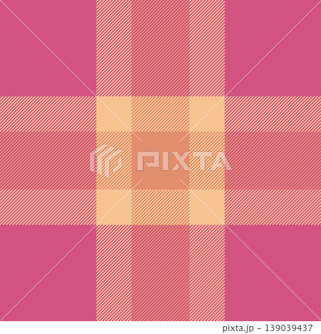 20s vector textile pattern, endless fabric check tartan. Colorful plaid texture seamless background in orange and pink colors. 139039437