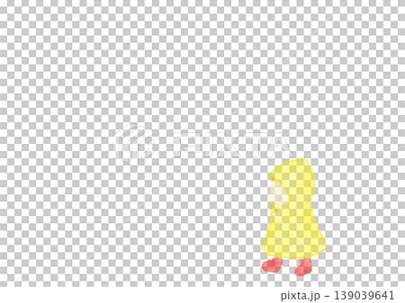 水彩の黄色いレインコートを着て歩く赤い長靴の梅雨の子供の姿 139039641