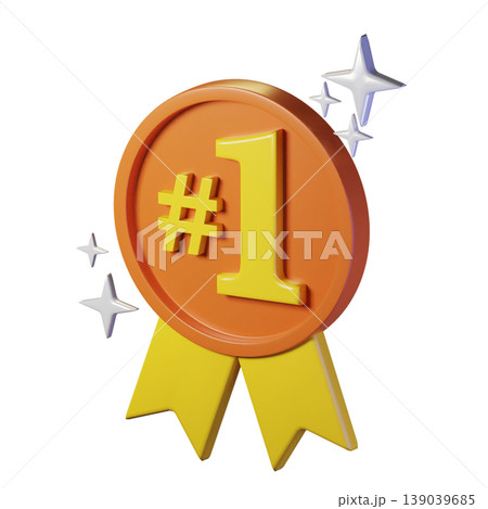1st place medal with an orange theme. 3D illustration. High resolution 1st place medal with an orange theme. 3D illustration. High resolution 139039685