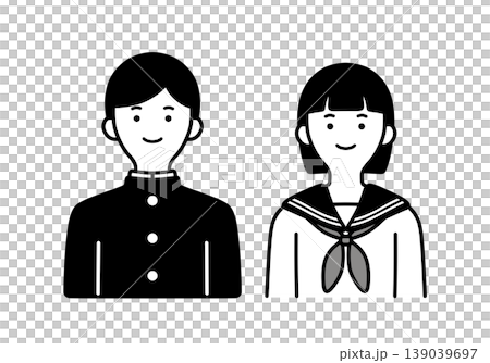 学生服を着た男女のイラスト(モノクロ版) 学生服を着た男女のイラスト(モノクロ版) 139039697