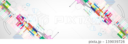 Abstract colorful background with different tech elements and lines. Color chaos. Vector illustration. Abstract colorful background with different tech elements and lines. Color chaos. Vector illustration. 139039726