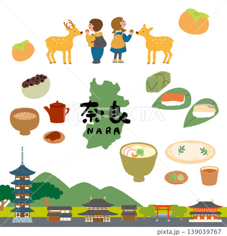 ご当地グルメ　奈良　水彩イラストセット 139039767