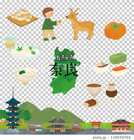 ご当地グルメ　奈良　水彩イラストセット 139039768