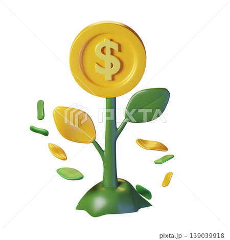 Money plant board item with an yellow theme. Isolated on alpha background. 3D illustration. High resolution 139039918