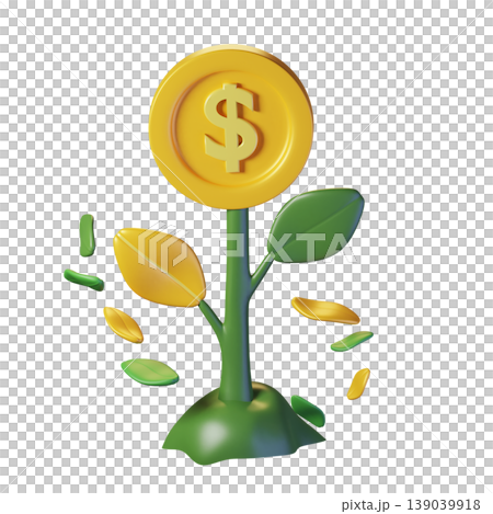 Money plant board item with an yellow theme. Isolated on alpha background. 3D illustration. High resolution 139039918